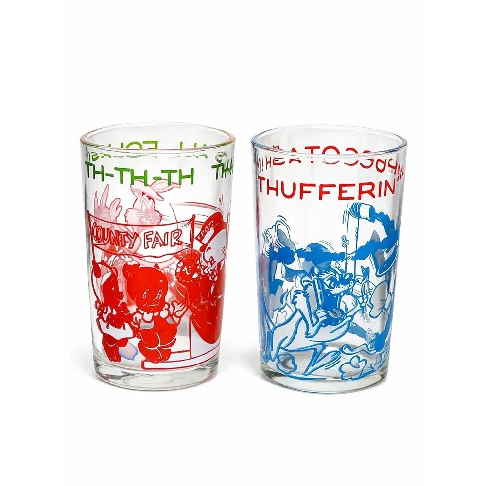 2‎ Vintage Looney Tunes Glasses 1974 Bugs Bunny Daffy Duck Elmer Fudd